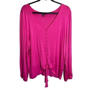 Kate & Mallory Pink Tie Front Blouse Size 1X Long Sleeve V Neck Stretch
